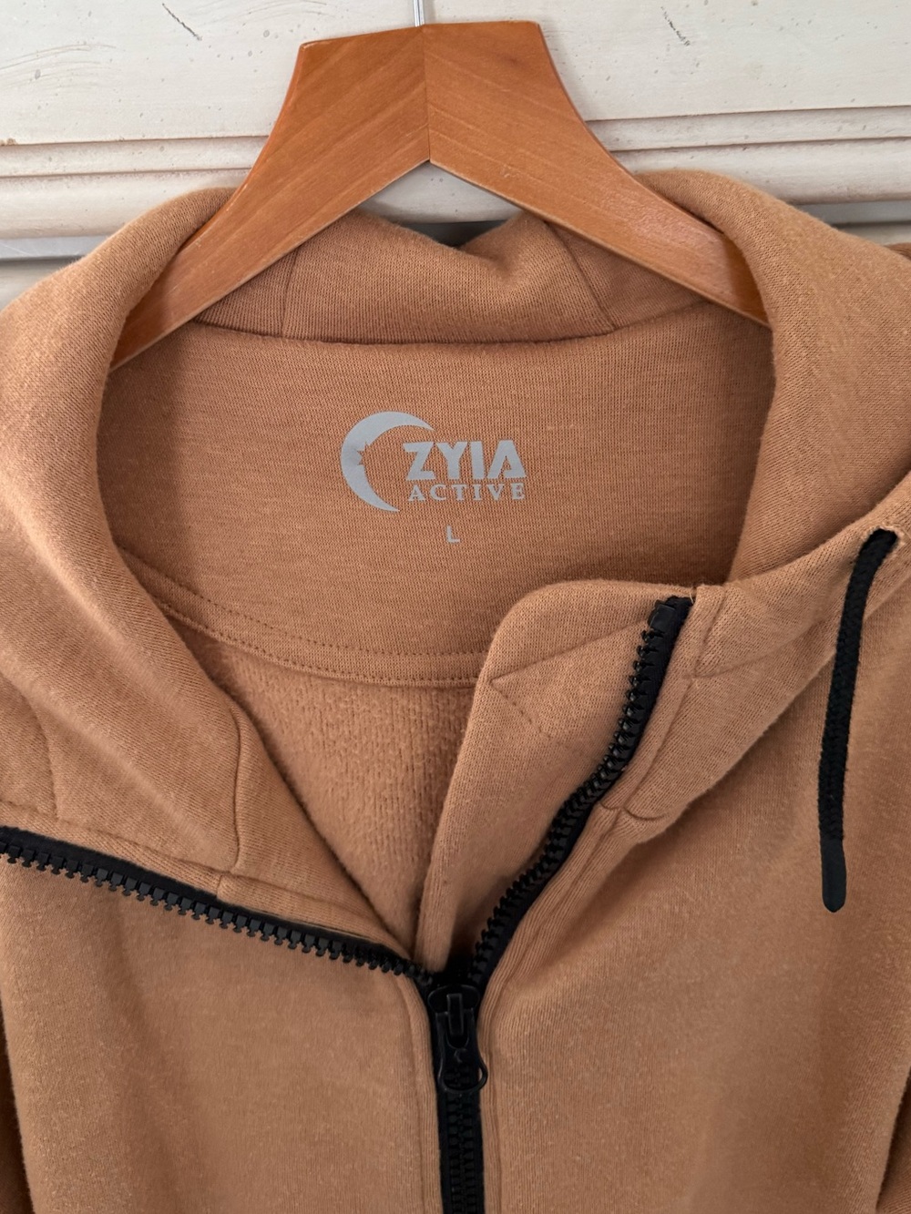 Zyia Camel Long Full Zip Hoodie Sweatshirt - Picture 4 of 5